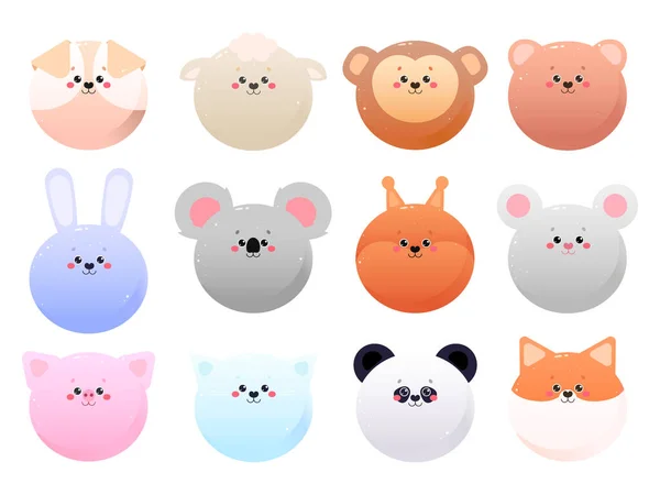 Bonito Kawaii Animais Isolados Fundo Branco Ilustração Vetorial — Vetor de Stock