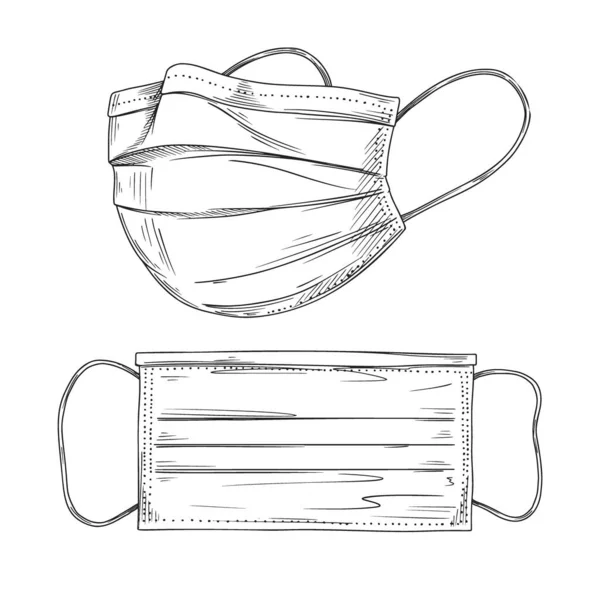 医疗面罩 保护空气传播的疾病 Coronavirus 防止空气污染 素描式矢量图解 — 图库矢量图片