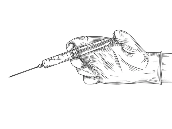 Doctor Scientist Hands Latex Gloves Hands Sterile Gloves Holding Syringe — Stock Vector