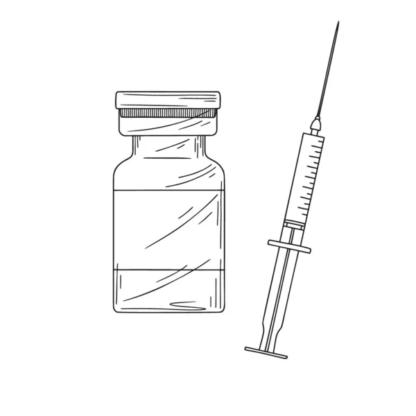 Icono Jeringa Médica Con Aguja Vial Estilo Plano Concepto Vacunación — Archivo Imágenes Vectoriales