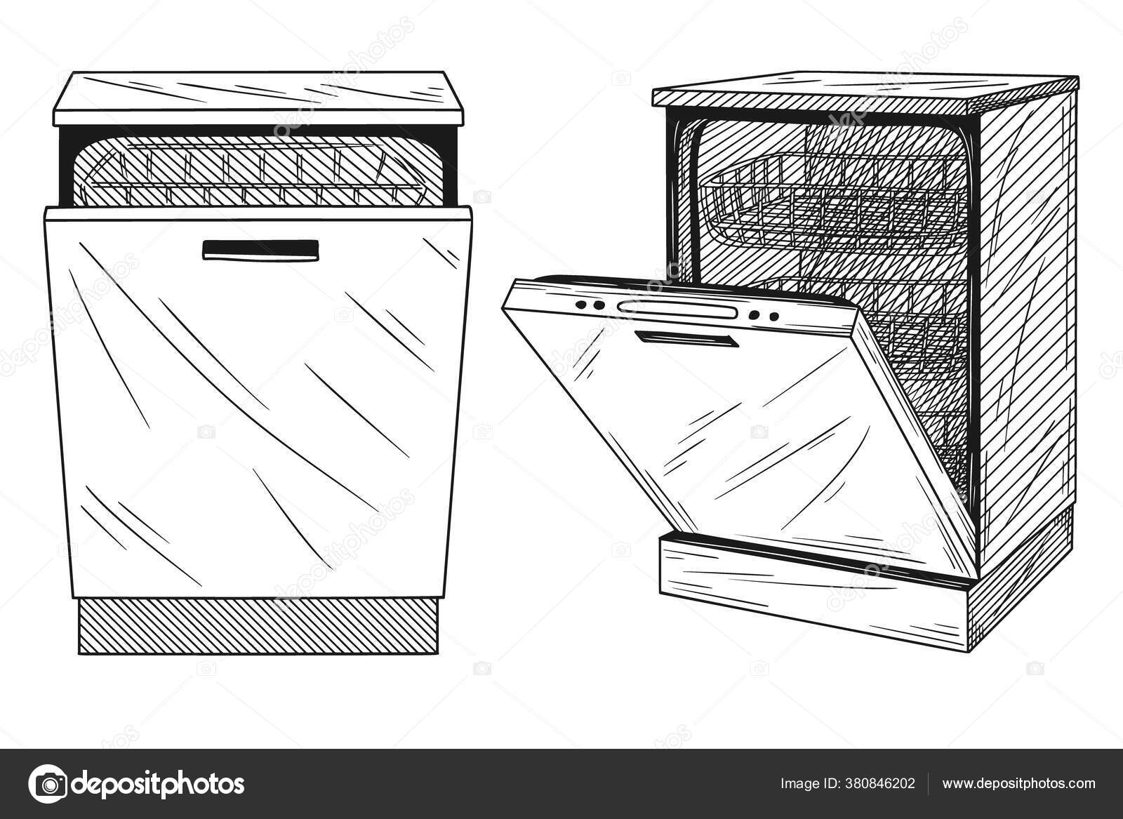Dishwasher Isolated White Background Vector Illustration Sketch Style Stock  Vector by ©nadiia.kud.gmail.com 380846202, image size:1600x1167