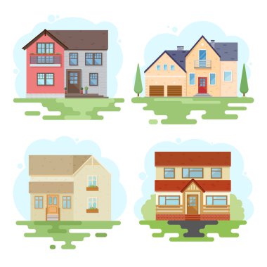 Gökyüzüne ve çevrenin diğer elementlerine karşı şık bir ev yapın. Düz bir ev. Vektör illüstrasyonu