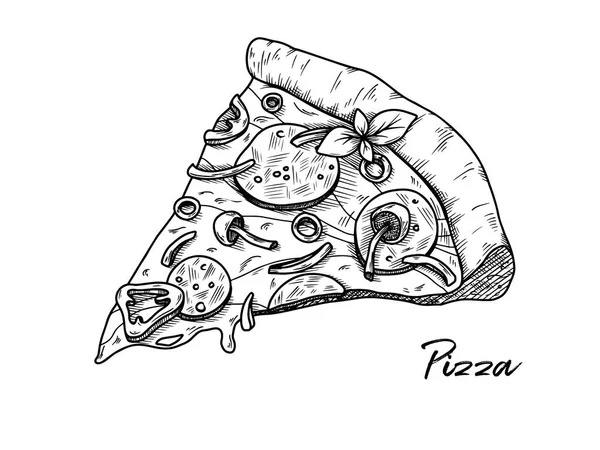 Pizza Isoliert Auf Weißem Hintergrund Skizzieren Sie Italienische Gerichte Vektorillustration — Stockvektor