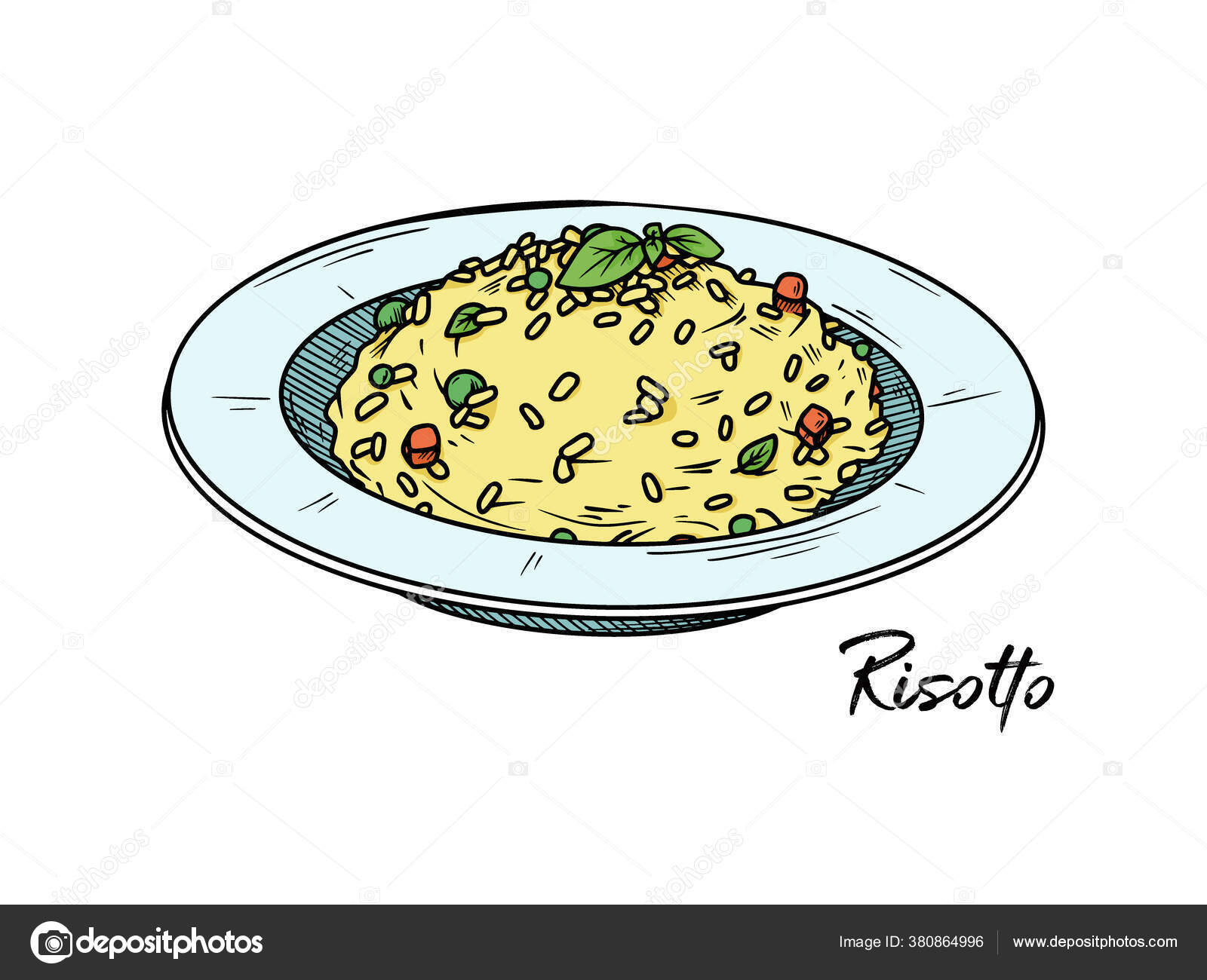 Risotto Isolated White Background Sketch Italian Dishes Vector