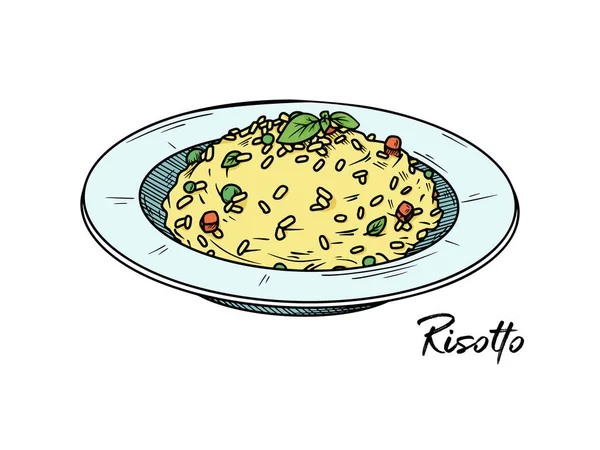 Risotto Isoliert Auf Weißem Hintergrund Skizzieren Sie Italienische Gerichte Vektorillustration — Stockvektor
