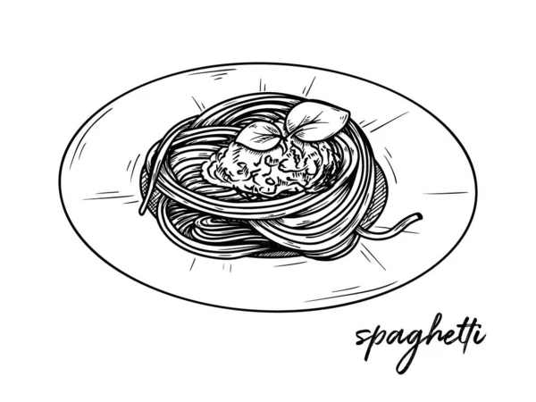 Espaguete Isolado Sobre Fundo Branco Desenhe Pratos Italianos Ilustração Vetorial — Vetor de Stock