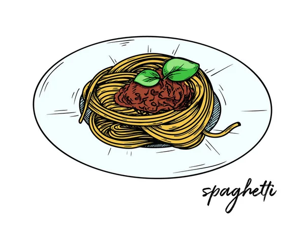 Spaghetti Isoliert Auf Weißem Hintergrund Skizzieren Sie Italienische Gerichte Vektorillustration — Stockvektor