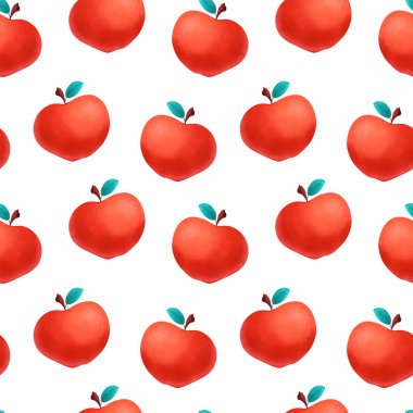 Beyaz arka planda kırmızı sulu elmalar. Kusursuz desen.