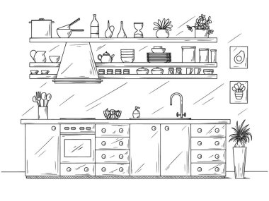 El yapımı mutfak. Robot resim biçiminde vektör illüstrasyonu.