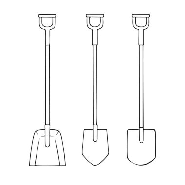 Farklı bahçe aletleri seti. Kürek, kürek beyaz arka planda izole edilmiş. Robot resim biçiminde vektör illüstrasyonu.