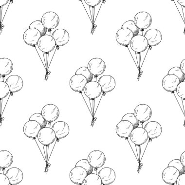 Kusursuz desen. Farklı balonlar. İp üzerinde şişme toplar. Robot resim biçiminde vektör illüstrasyonu