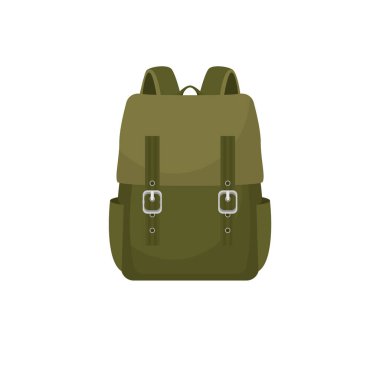 Düz bir sırt çantası beyaz bir arkaplanda izole edilir. Düz bir şekilde vektör illüstrasyonu.