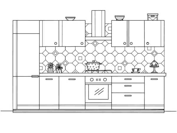 Mobili Cucina Illustrazione Vettoriale Stile Schizzo — Vettoriale Stock