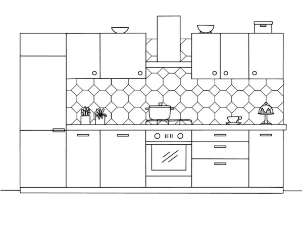 Meubles Cuisine Illustration Vectorielle Dans Style Croquis — Image vectorielle