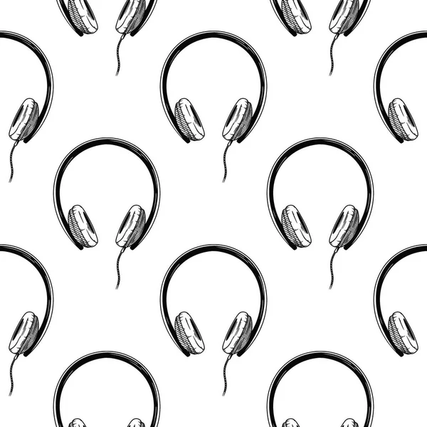 Seamless Pattern Headphones White Background Vector Illustrations Sketch Style — Stock Vector