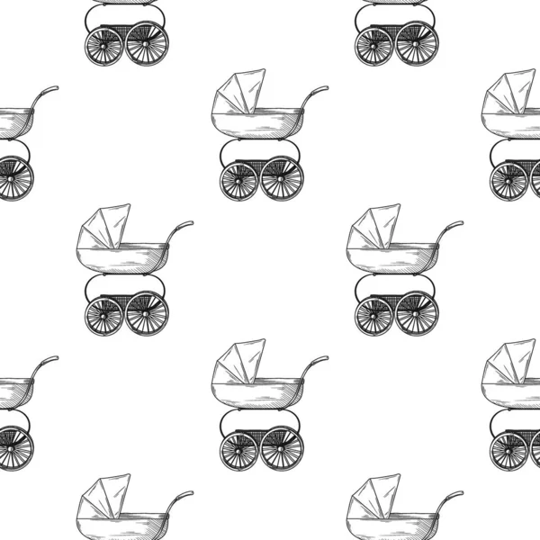 Kusursuz Desen Beyaz Arka Planda Bebek Arabası Robot Resim Biçiminde — Stok Vektör