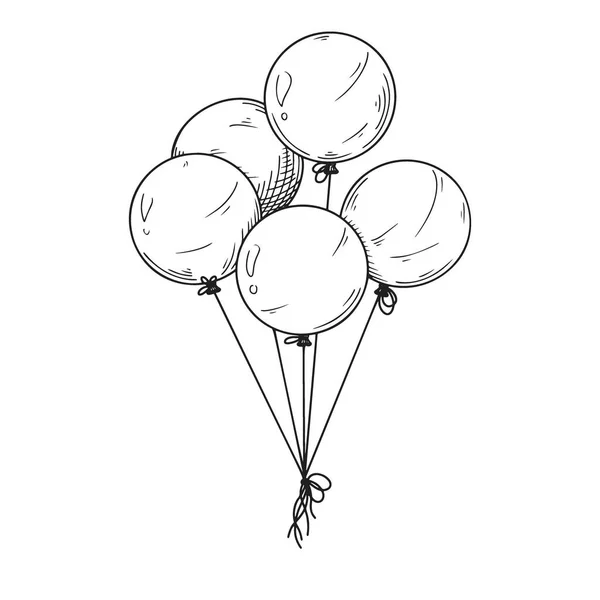 Balões Diferentes Bolas Infláveis Uma Corda Ilustração Vetorial Estilo Esboço —  Vetores de Stock