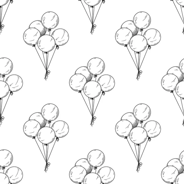 Sömlöst Mönster Olika Ballonger Uppblåsbara Bollar Ett Snöre Vektorillustration Skiss — Stock vektor