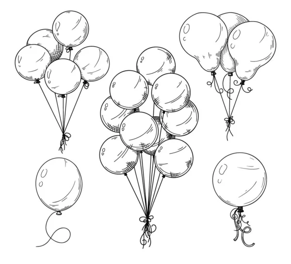 Conjunto Globos Diferentes Bolas Inflables Una Cuerda Ilustración Vectorial Estilo — Archivo Imágenes Vectoriales