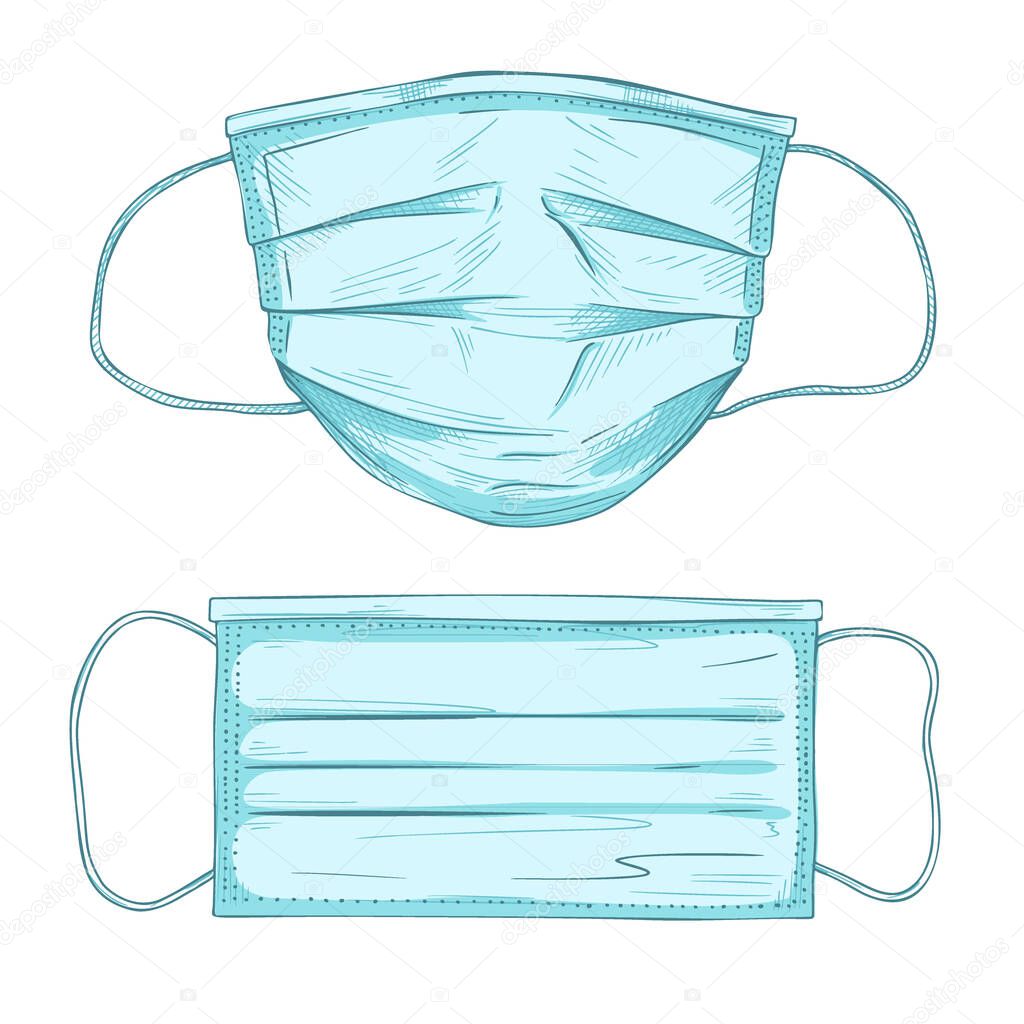 Surgical, Medical Face Mask that protects airborne diseases, viruses. Coronavirus. Defence from air pollution. Vector illustration