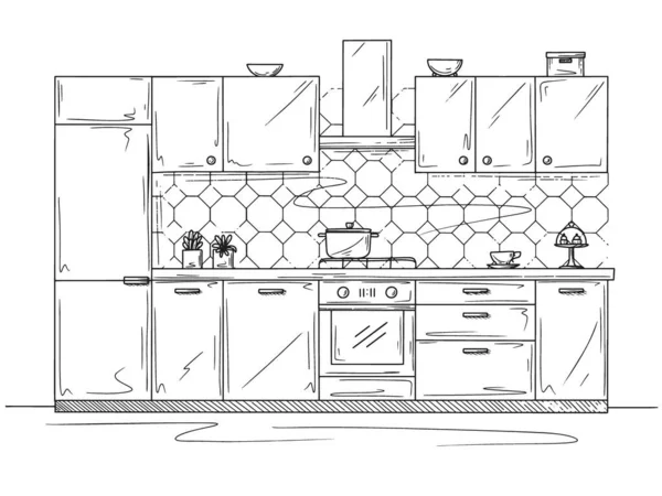 Кухонная Мебель Векторная Иллюстрация Стиле Эскиза — стоковый вектор