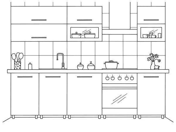 Muebles Cocina Ilustración Vectorial Estilo Boceto — Vector de stock