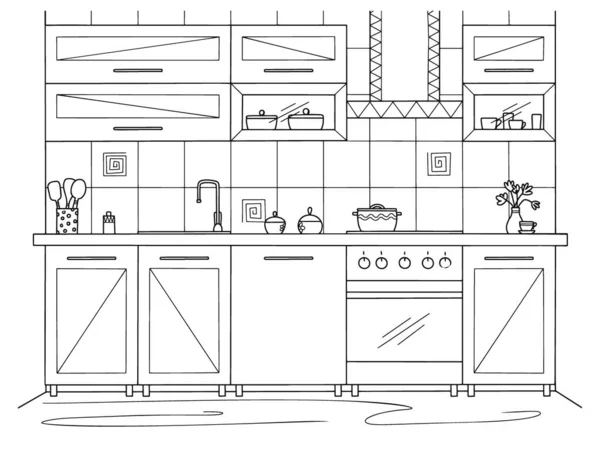 Muebles Cocina Ilustración Vectorial Estilo Boceto — Archivo Imágenes Vectoriales