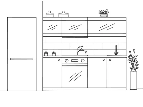 Dapur Furnitur Ilustrasi Vektor Dalam Gaya Sketsa - Stok Vektor