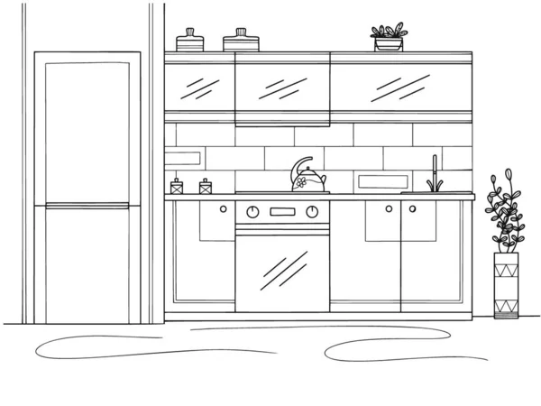 Dapur Furnitur Ilustrasi Vektor Dalam Gaya Sketsa - Stok Vektor