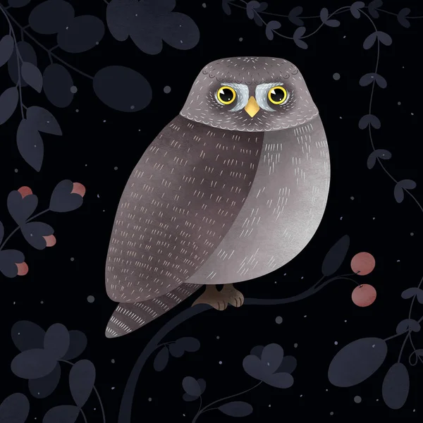 Illustration of a cute owl. Multi-colored owl on a dark background.