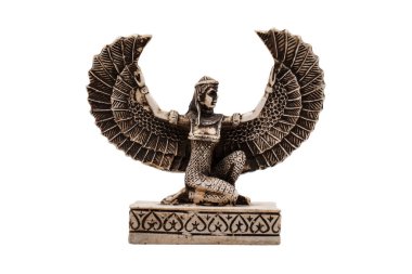 İsis heykeli, Antik Mısırlıların tanrısı, beyaz arka planda Firavun, izole edilmiş, ön manzara