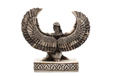 İsis heykeli, Antik Mısırlıların tanrısı, beyaz arka planda Firavun, izole edilmiş, arka plan