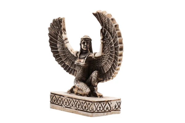 Isis Standbeeld God Van Oude Egyptenaren Farao Witte Achtergrond Geïsoleerd Rechtenvrije Stockafbeeldingen