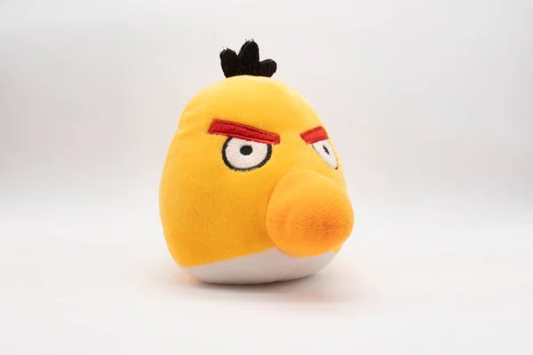 Yellow Angry Birds Teddy Soft Toy Isolated White Background Front — Stock Photo, Image