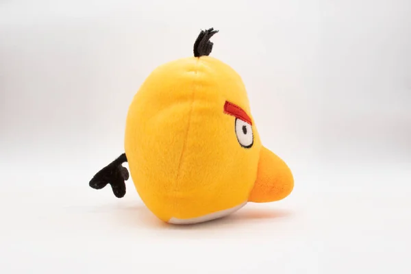Yellow Angry Birds Teddy Soft Toy Isolated White Background Side — Stock Photo, Image
