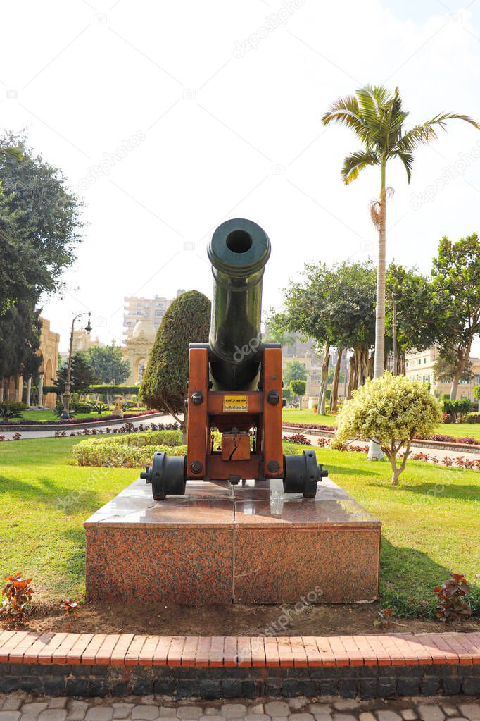 Iron fortification old gun, Abdeen palace in Egypt, Front view for old cannon.