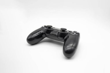 Black gaming controller, Joystick on white background, Isolated, Back angle. clipart