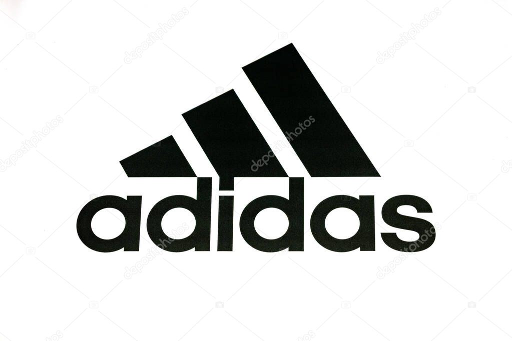 Adidas three stripes logo in black on white. London, UK, 28 July 2024