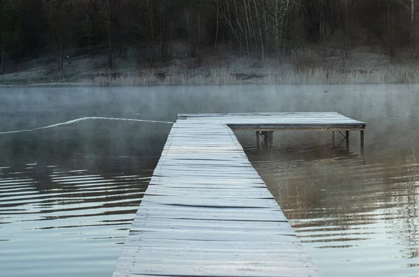 Marina Tôt Matin Printemps Lac Brumeux — Photo