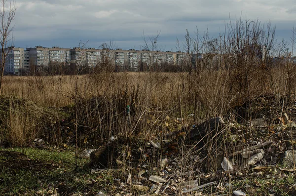 bad ecology. garbage in the field. not a legitimate garbage release. on the horizon city