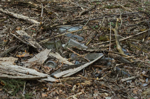 糟糕的生态 森林里的垃圾 度假人士不合法排放垃圾 — 图库照片