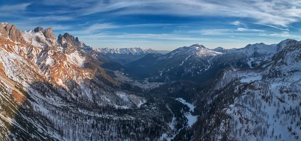 Panoramatický Výhled Zimu Údolí San Martino Castrozza Boku Vezzany — Stock fotografie