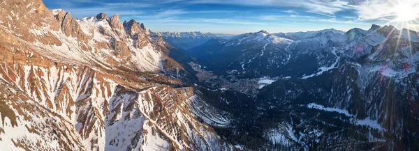 Panoramatický Výhled Zimu Údolí San Martino Castrozza Boku Vezzany — Stock fotografie