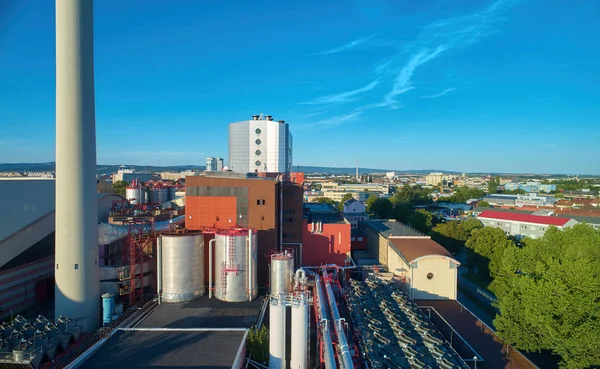 Aerial View Heating Plant Its Equipment Pipes Coolers Energy Facility — Stock Photo, Image