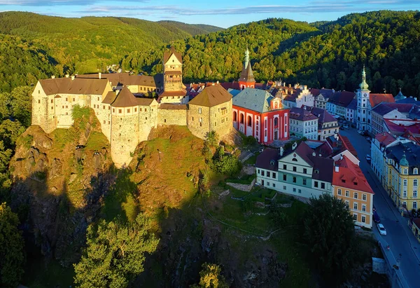 Flygfoto Direkt Utsikt Över Loket Castle Burg Elbogen Gotiska Stil — Stockfoto