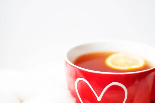 Having Cup Tea Bed Cozy Breakfest Home — Stock Photo, Image