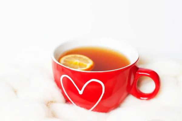 Having Cup Tea Bed Cozy Breakfest Home — Stock Photo, Image