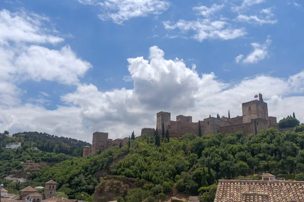Gyönyörű Kilátás Nyílik Legnagyobb Arab Emlékmű Andalúzia Granadai Alhambra — Stock Fotó