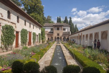 Beautiful gardens of the Generalife in the Alhambra, Granada, Andalucia clipart