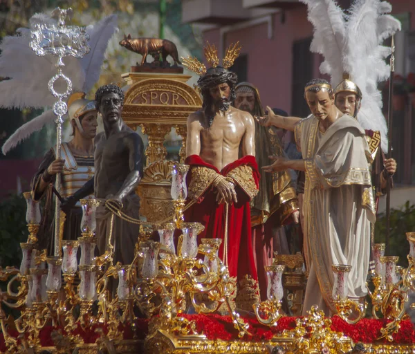 Krok Tajemství Bratrstva Svatého Benedikta Svatý Týden Seville — Stock fotografie